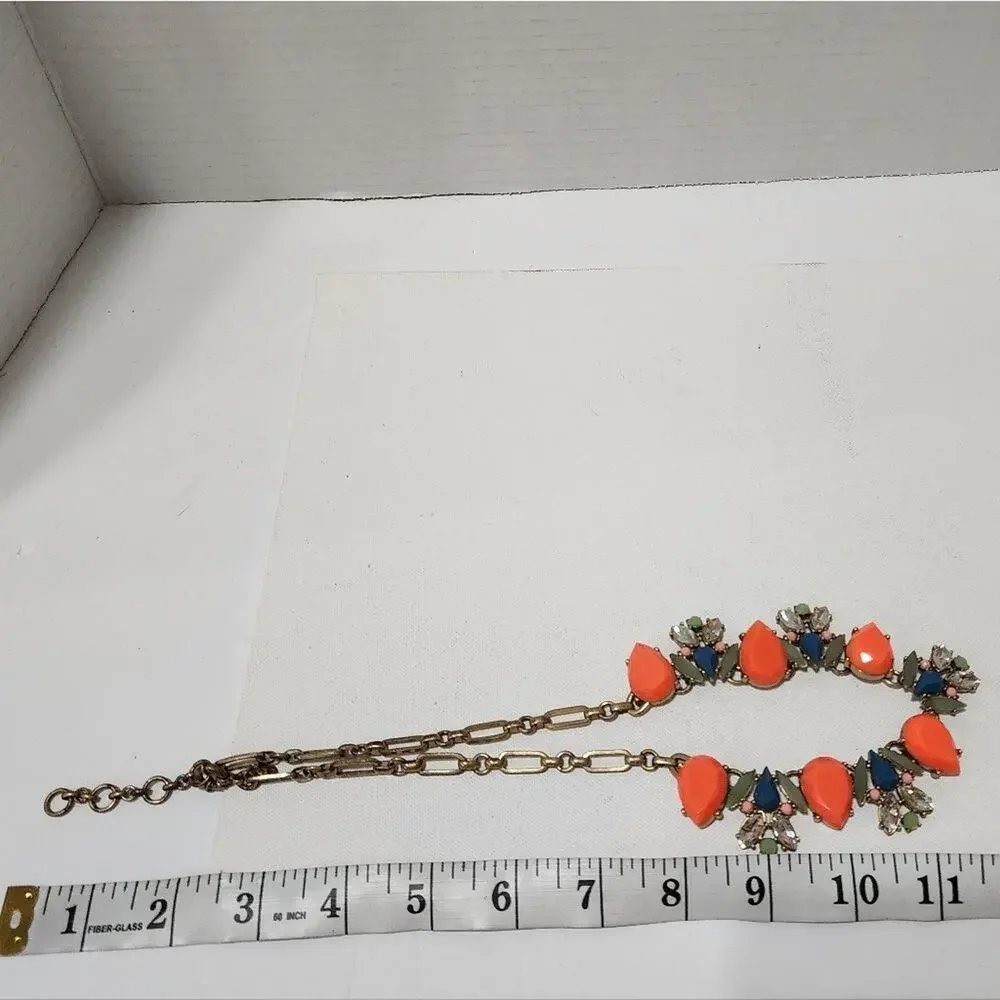 J. CREW orange,‎ green and blue jeweled statement necklace